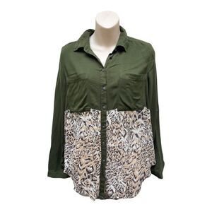 Free People Olive Green and Leopard Print Top Tunic Size S